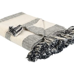Koc narzuta 130 x 170 cm beżowy bawełniany w pasy 73128 Koc narzuta 130 x 170 cm beżowy bawełniany w pasy 73128