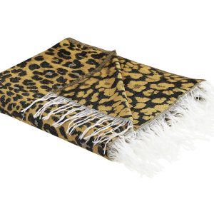 Koc narzuta 130 x 170 cm w panterkę brązowo-czarny 62303 Koc narzuta 130 x 170 cm w panterkę brązowo-czarny 62303
