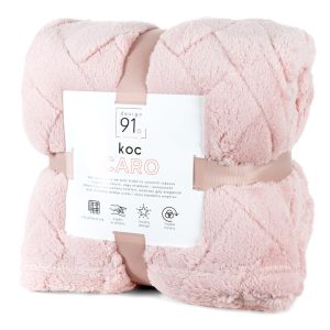 Koc narzuta 200×220 Caro pudrowy różowy z mikrofibry D91 987187 Koc narzuta 200×220 Caro pudrowy różowy z mikrofibry D91 987187