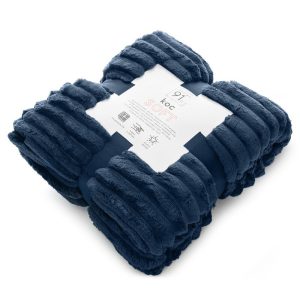 Koc narzuta 70×160 Soft granatowy z mikrofibry prążki na fotel D91 687265