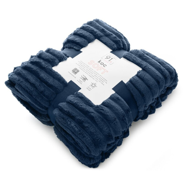Koc narzuta 70x160 Soft granatowy z mikrofibry prążki na fotel D91 687265