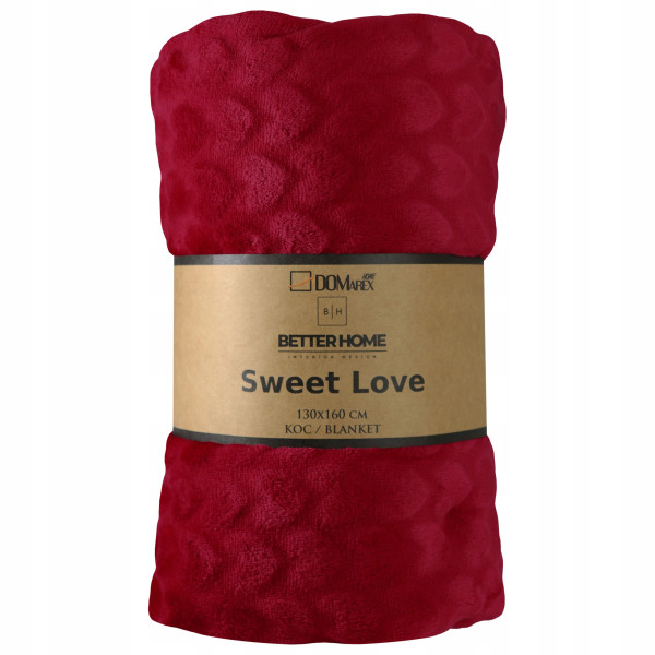 Koc Narzuta Na Łóżko Serce 130x160 Cm Sweet Love Mikroflanela - Czerwony 994772