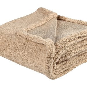 Koc narzuta pluszowy 125 x 150 cm beżowy 62814 Koc narzuta pluszowy 125 x 150 cm beżowy 62814