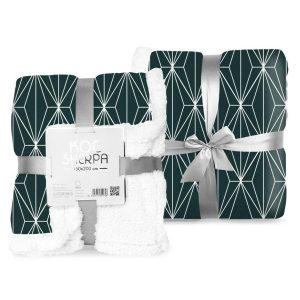 Koc narzuta z mikrofibry 150×200 Sherpa zielony ciemny biały 85566 Koc narzuta z mikrofibry 150×200 Sherpa zielony ciemny biały 85566