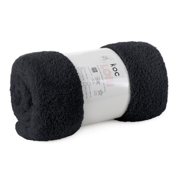 Koc narzuta z mikrofibry typu flano 170x210 czarny miękki Lori D91 410345
