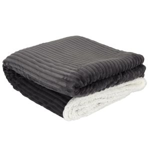 KOC Sherpa szary 180x220cm PRĄŻKOWANY gruby Z PLUSZEM 519439 KOC Sherpa szary 180x220cm PRĄŻKOWANY gruby Z PLUSZEM 519439
