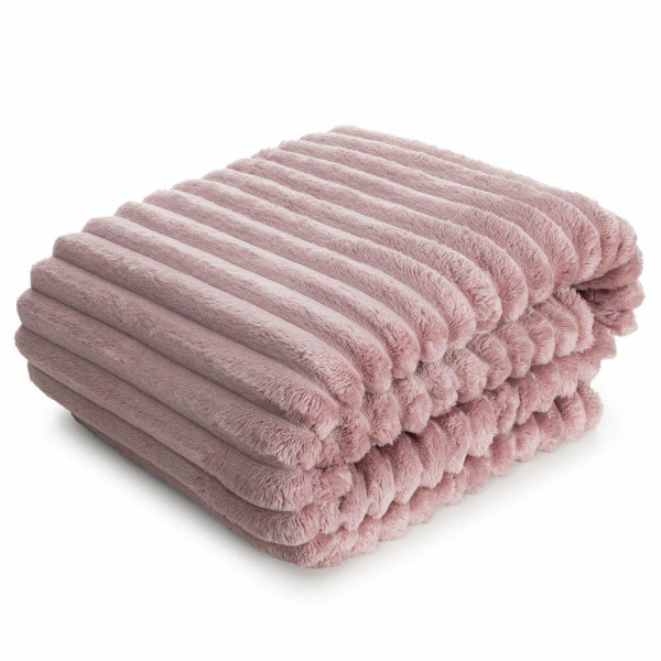 Koc SOFT pudrowy 200x220 cm prążki ciepły miękki 926979