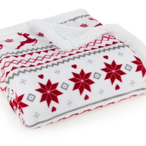 Koc świąteczny Sherpa Rudolph 150×200 cm biało-czerwony 343683 Koc świąteczny Sherpa Rudolph 150×200 cm biało-czerwony 343683