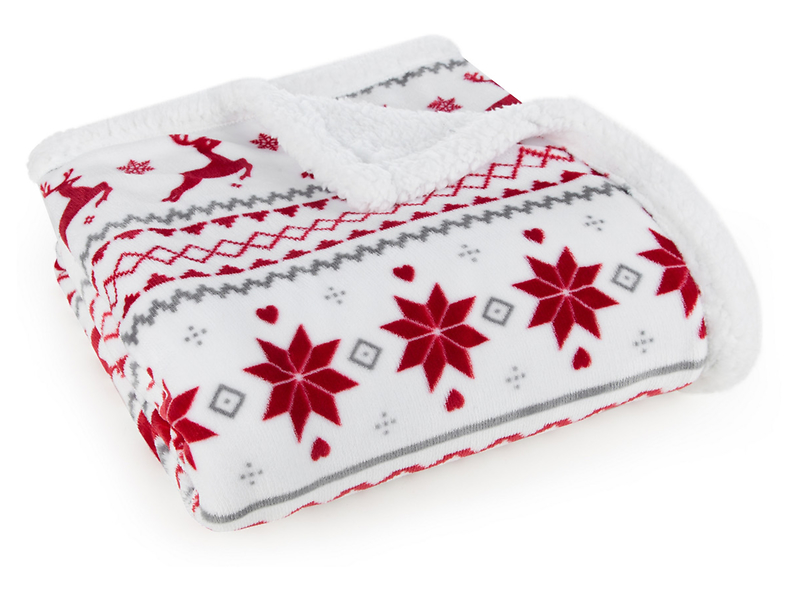 Koc świąteczny Sherpa Rudolph 150x200 cm biało-czerwony 343683