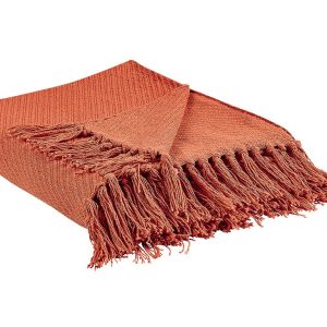 Koc z frędzlami bawełna 125 x150 cm czerwony 62811 Koc z frędzlami bawełna 125 x150 cm czerwony 62811