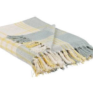 Koc z frędzlami bawełna 125 x150 cm zielono-żółty 62827