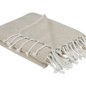 Koc z frędzlami bawełna 130×160 beżowy 303867