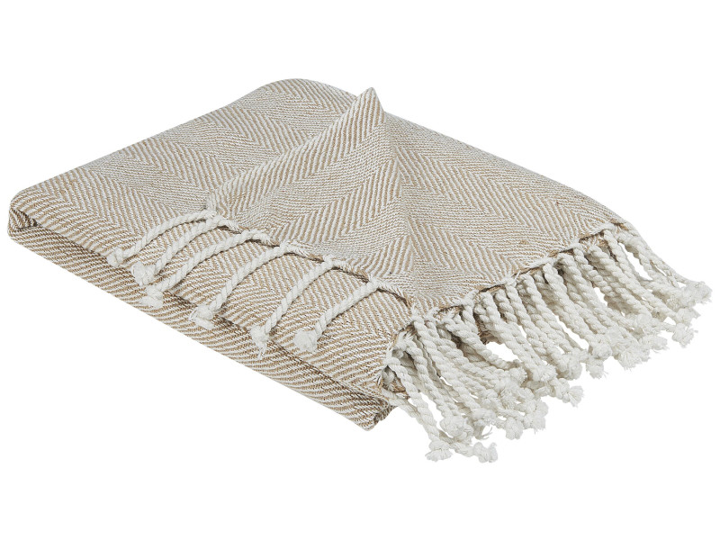 Koc z frędzlami bawełna 130x160 beżowy 303867