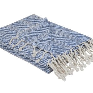 Koc z frędzlami bawełna 130×160 niebieski 303866