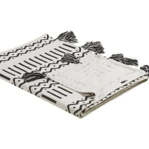 Koc z frędzlami bawełna 130×180 czarnobiały 62305