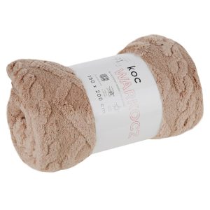 Koc ze splotem warkocz beżowy 200×220 cm 410399 Koc ze splotem warkocz beżowy 200×220 cm 410399