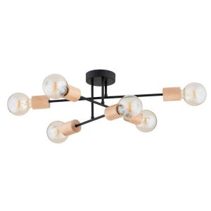 Lampa sufitowa LA-STENA czarna-jasne drewno 6xE27x15W IP20 Alfa 1021139