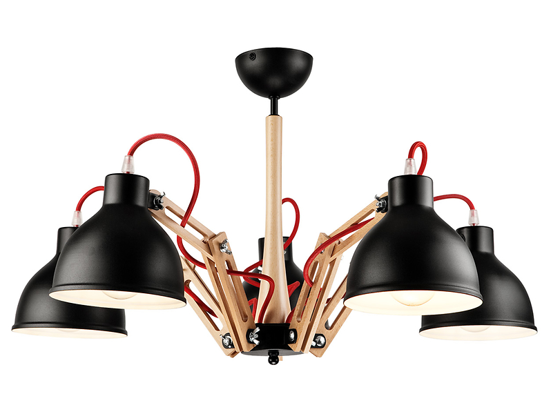 Lampa sufitowa Marcello 5-punktowa drewniana brązowo-czarna 54573