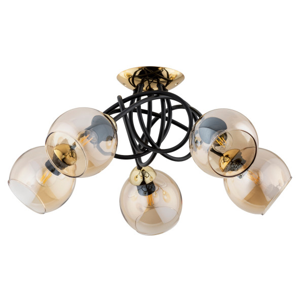 Lampa sufitowa MODENA czarno-złoto-bursztynowa 5xE27x15W IP20 Alfa 942400