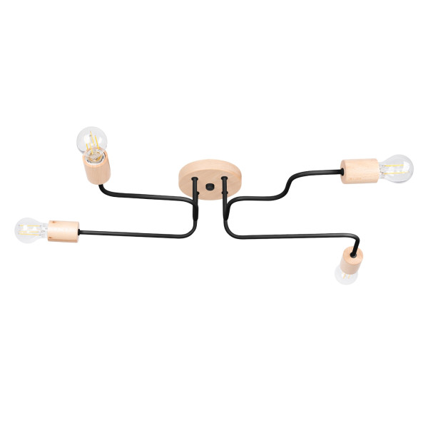 Lampa sufitowa PALMOS czarna-naturalne drewno 4xE27x15W IP20 Pure Lume 1021169