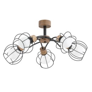 Lampa sufitowa PALOMA jasne drewno-czarna 5xE27x15W IP20 Alfa 942485