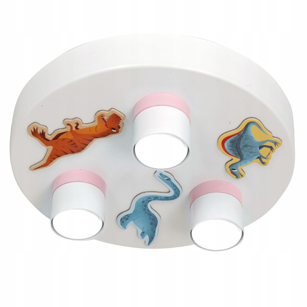 Lampa sufitowa plafon gu10 biały różowy dinozaury 667903