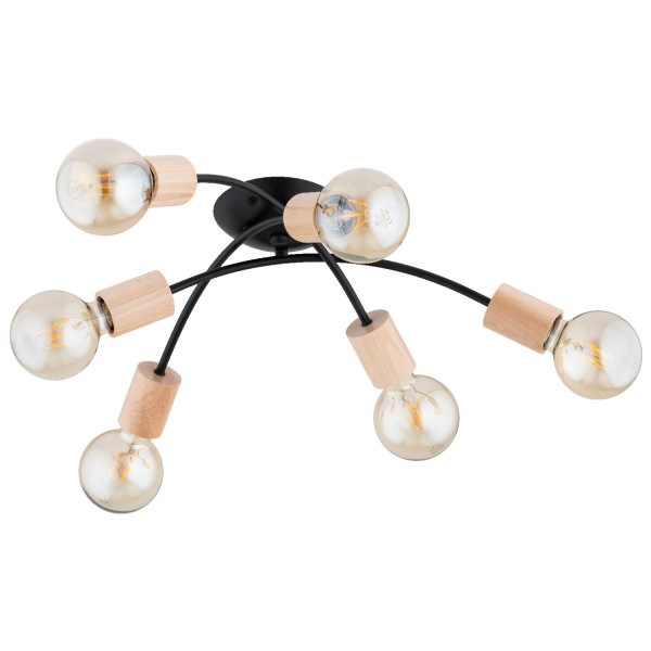 Lampa sufitowa SEDNA czarna-jasne drewno 6xE27x15W IP20 Alfa 942525