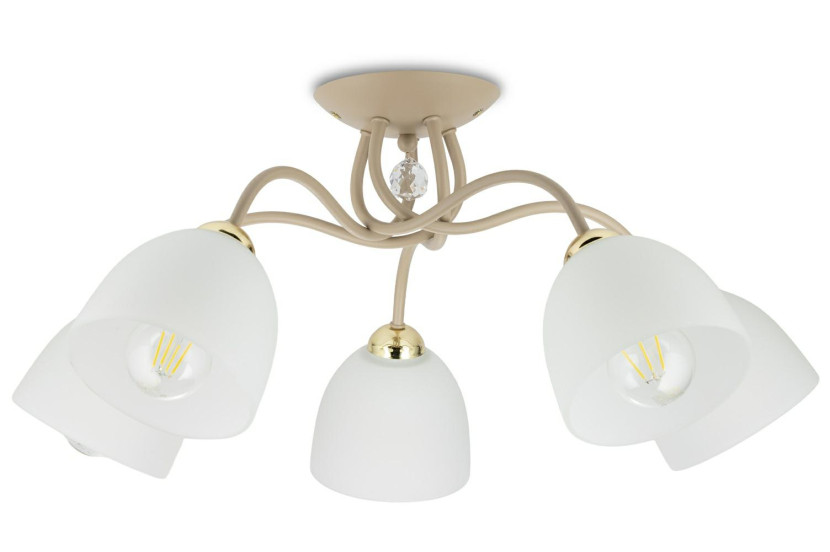 Lampa Sufitowa Tina Beżowa ze Złotym Szkło 5xE27 Nowoczesny Salon Taupe 756463