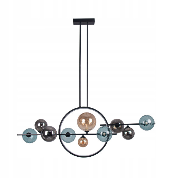Lampa Sufitowa Wisząca Czarna 10 Kule Szklanych led Ring 223584