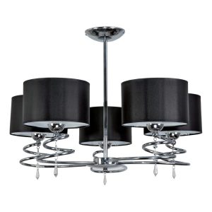 Lampa sufitowa wisząca EDYLIT chrom czarne abażury 5xE27 QUEEN NEGRO 12-630 1048805