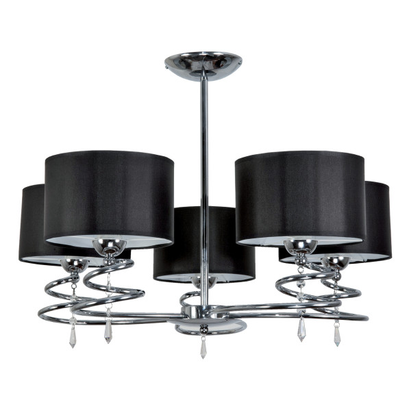 Lampa sufitowa wisząca EDYLIT chrom czarne abażury 5xE27 QUEEN NEGRO 12-630 1048805