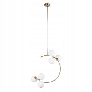 Lampa Sufitowa Wisząca Złota 6 Kul Szklane Mleczne Źyrandol 223579 Lampa Sufitowa Wisząca Złota 6 Kul Szklane Mleczne Źyrandol 223579