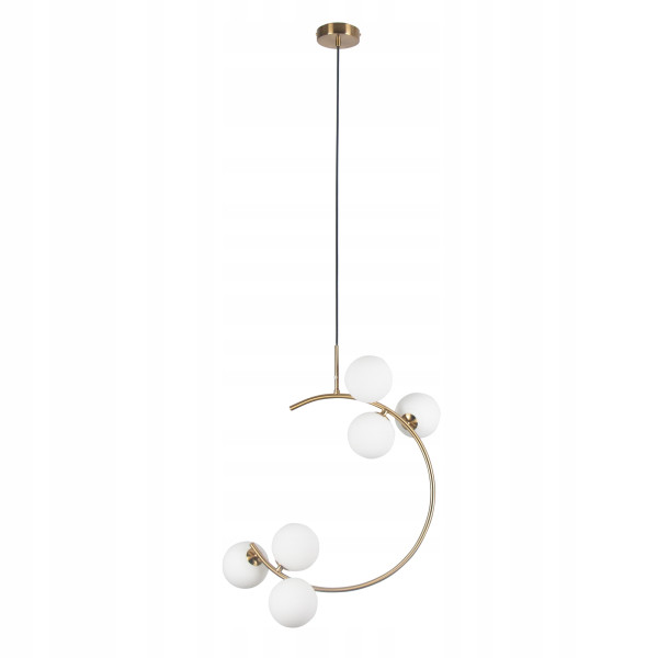 Lampa Sufitowa Wisząca Złota 6 Kul Szklane Mleczne Źyrandol 223579