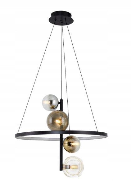 Lampa Sufitowa Wisząca Żyrandol Ring Salon Czarna 4 Kule red 305034