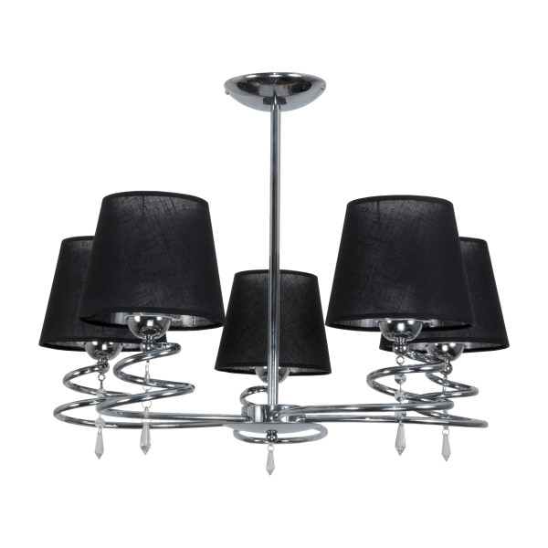 Lampa sufitowa żyrandol chrom czarne abażury EDYLIT 5xE27 QUEEN NEGRO II 1004537
