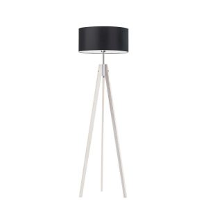 Lampa tripod drewniana abażur Biały/ Czarny 1002373 Lampa tripod drewniana abażur Biały/ Czarny 1002373