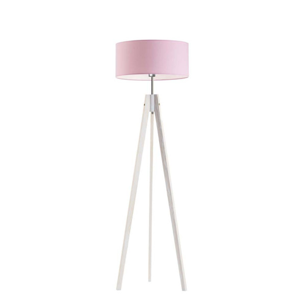Lampa tripod drewniana abażur Biały/ Jasny Różowy 1002403