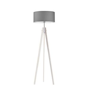 Lampa tripod drewniana abażur Biały/ Szary Stalowy 1002383 Lampa tripod drewniana abażur Biały/ Szary Stalowy 1002383