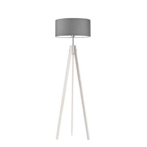 Lampa tripod drewniana abażur Biały/ Szary Stalowy 1002383