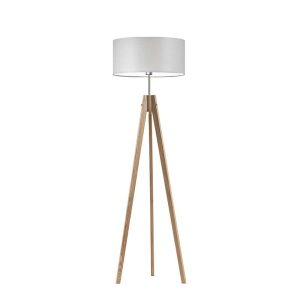 Lampa tripod drewniana abażur Dąb/ Jasny Szary 1003339 Lampa tripod drewniana abażur Dąb/ Jasny Szary 1003339
