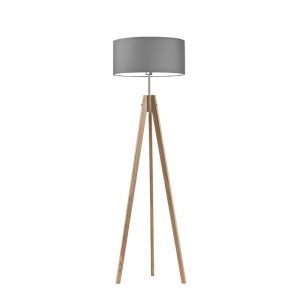 Lampa tripod drewniana abażur Dąb/ Szary Stalowy 1002370 Lampa tripod drewniana abażur Dąb/ Szary Stalowy 1002370