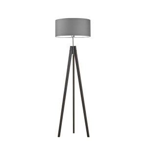 Lampa tripod drewniana abażur Heban/ Szary Stalowy 1002395 Lampa tripod drewniana abażur Heban/ Szary Stalowy 1002395