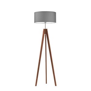 Lampa tripod drewniana abażur Mahoń/ Szary Stalowy 1002364 Lampa tripod drewniana abażur Mahoń/ Szary Stalowy 1002364