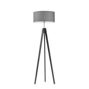 Lampa tripod drewniana abażur Popielaty/ Szary Stalowy 1002409 Lampa tripod drewniana abażur Popielaty/ Szary Stalowy 1002409