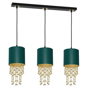 Lampa wisząca Almeria 3-punktowa tkaninowa zielono-złota 55975