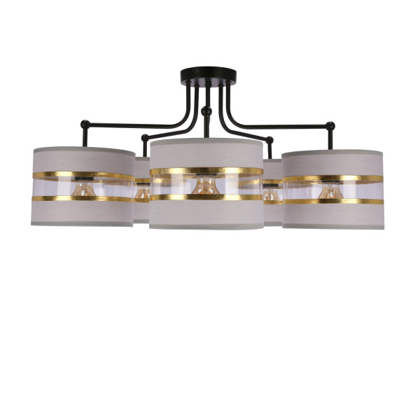 Lampa wisząca ANDY czarny 5x40w e27 abażur szary+złoty 361833