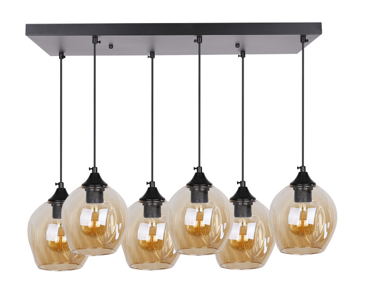 Lampa wisząca ASPA czarny 6x40w e27 klosz brązowy 360473