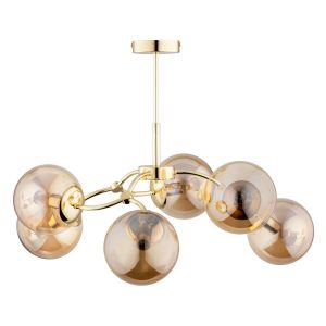 Lampa wisząca AVANTI bursztynowe kule mosiężno-złota 6xE14x10W IP20 Alfa 1018919 Lampa wisząca AVANTI bursztynowe kule mosiężno-złota 6xE14x10W IP20 Alfa 1018919