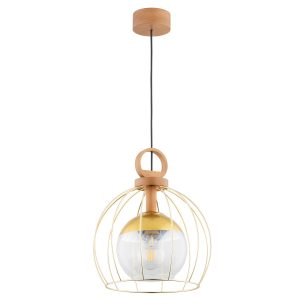 Lampa wisząca AVATAR jasne drewno-złota-przezroczysty 1xE27x15W IP20 Alfa 990408