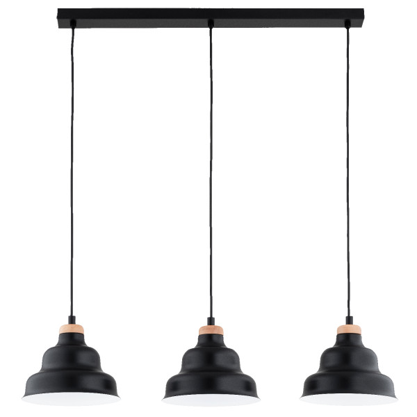 Lampa wisząca BAŁWANEK czarna-jasne drewno-biała 3xE27x15W IP20 Alfa 991294